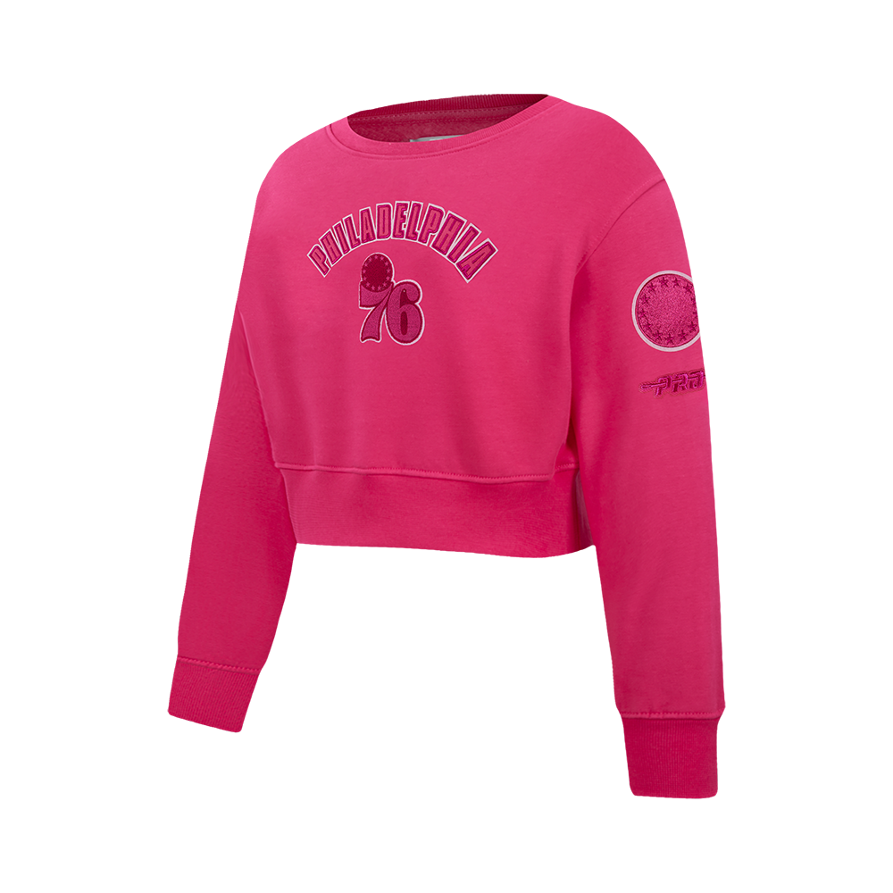 NBA PHILADELPHIA 76ERS TRIPLE PINK BIG GIRLS FLEECE CREWNECK (BEETROOT PURPLE)