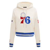 NBA PHILADELPHIA 76ERS RETRO CLASSIC WOMEN'S CROPPED PULLOVER HOODIE (EGGSHELL/ROYAL BLUE)