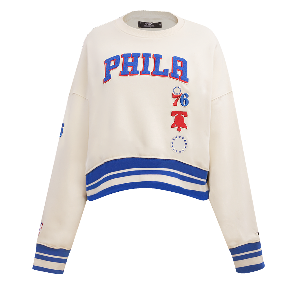 NBA PHILADELPHIA 76ERS RETRO CLASSIC WOMEN S CREWNECK EGGSHELL ROYAL Pro Standard