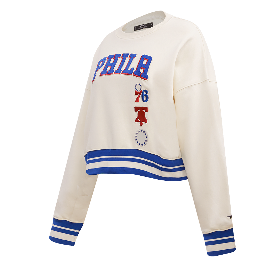 NBA PHILADELPHIA 76ERS RETRO CLASSIC WOMEN S CREWNECK EGGSHELL ROYAL Pro Standard