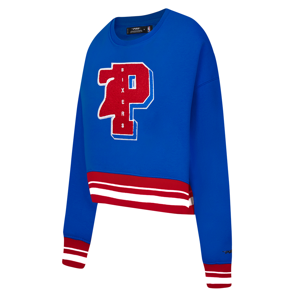 NBA PHILADELPHIA 76ERS MASHUP WOMEN'S RIB CREWNECK (ROYAL BLUE/RED)