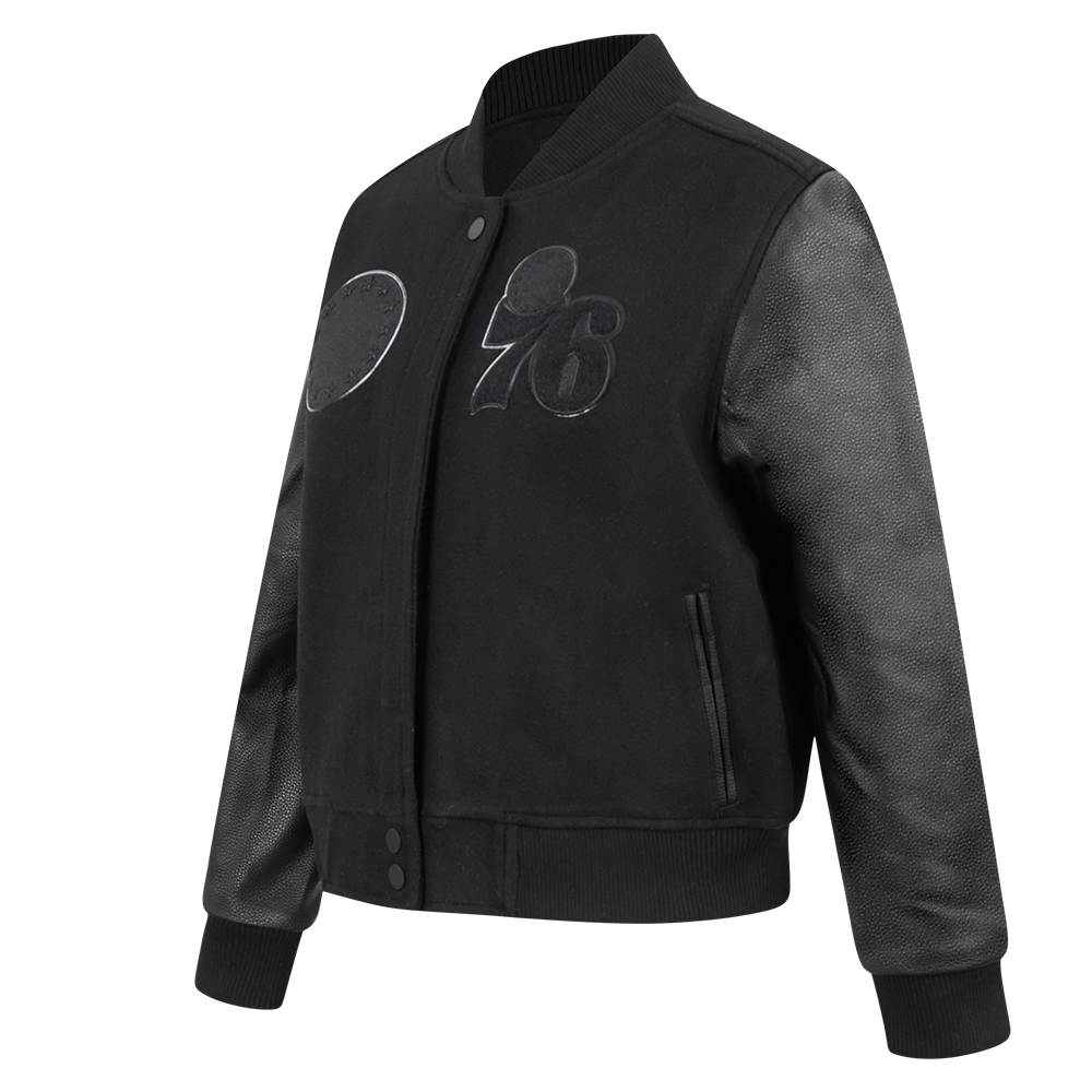 NBA PHILADELPHIA 76ERS TRIPLE BLACK WOMEN'S WOOL VARSITY JACKET (TRIPLE BLACK WOMEN'S)