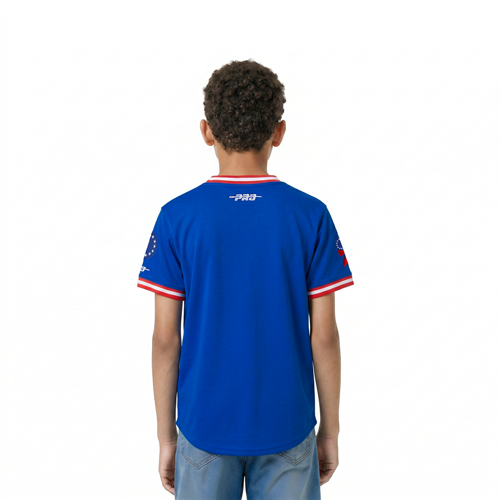 NBA PHILADELPHIA 76ERS CLASSIC LITTLE BOYS SHORT SLEEVE STRIPED RIB TEE (ROYAL BLUE/RED)