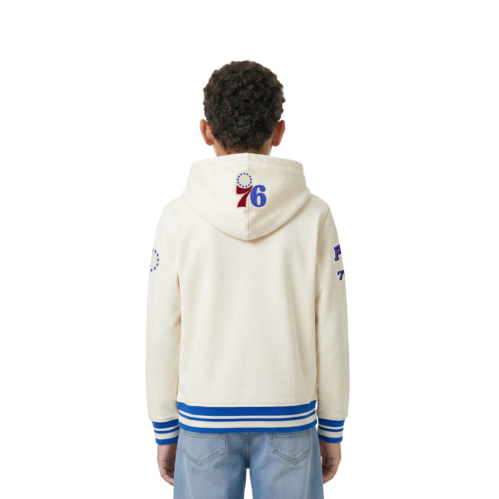 NBA PHILADELPHIA 76ERS RETRO CLASSIC LITTLE BOYS RIB FLEECE PULLOVER HOODIE (EGGSHELL/ROYAL BLUE)