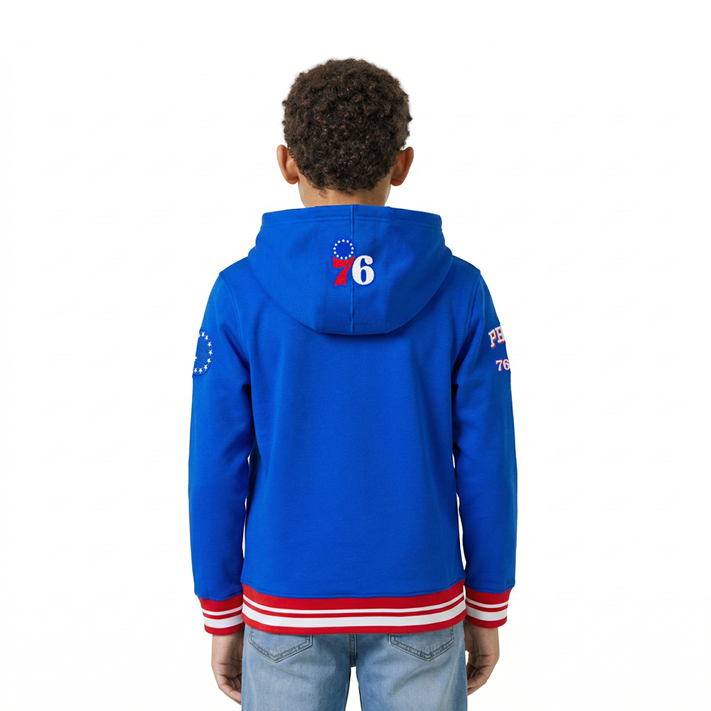 NBA PHILADELPHIA 76ERS RETRO CLASSIC LITTLE BOYS RIB FLEECE PULLOVER HOODIE (ROYAL BLUE/RED)