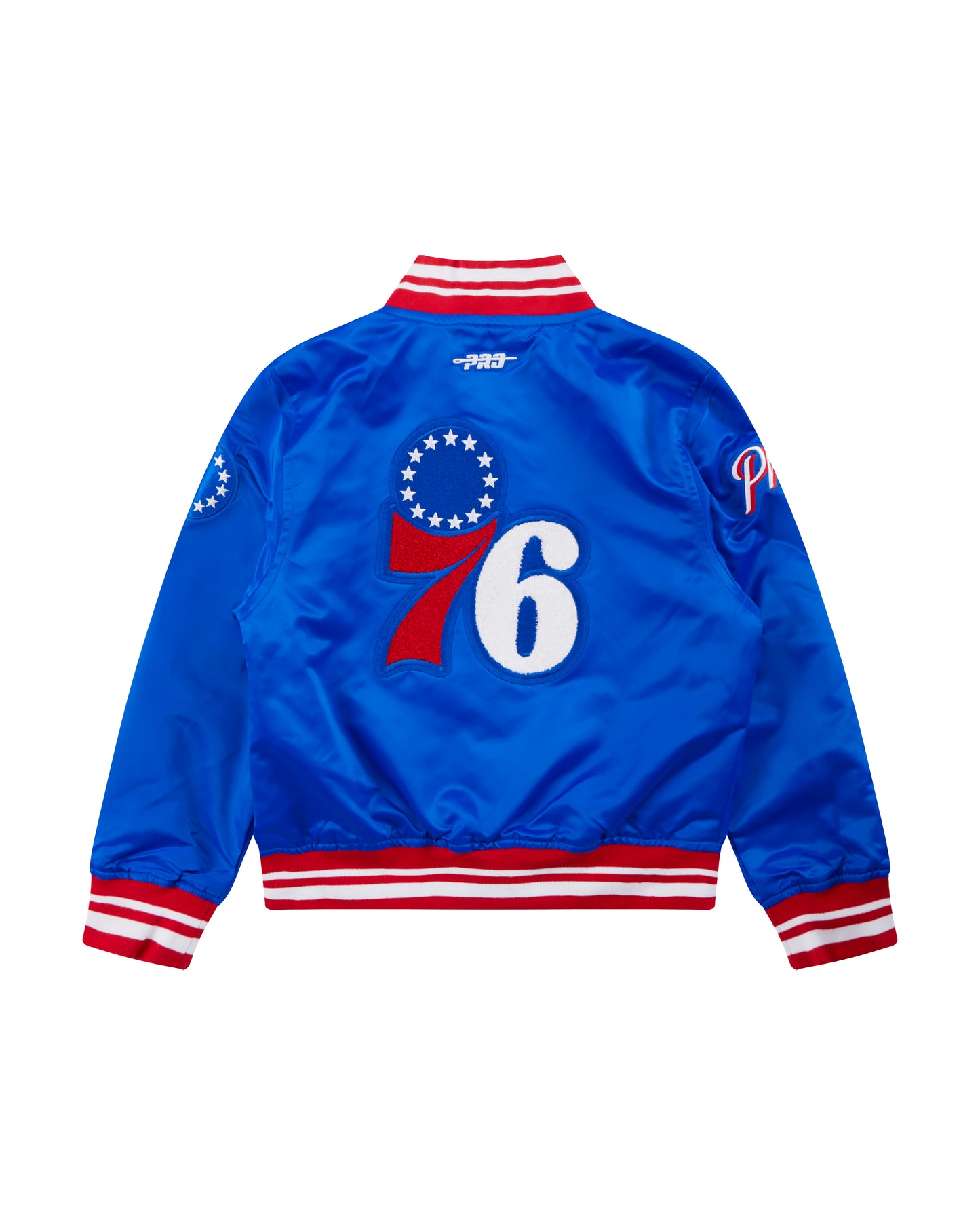 NBA PHILADELPHIA 76ERS RETRO CLASSIC LITTLE BOYS RIB SATIN JACKET (ROYAL BLUE/RED)