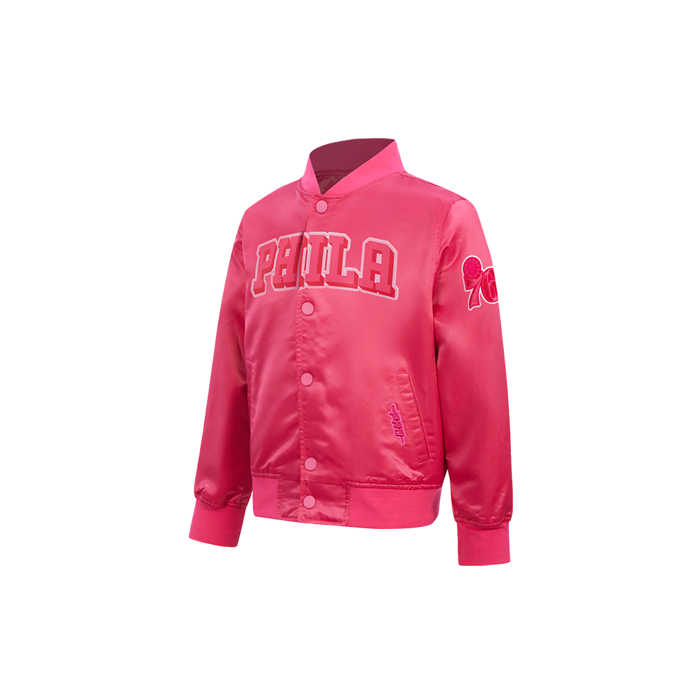 NBA PHILADELPHIA 76ERS TRIPLE PINK LITTLE GIRLS  SATIN JACKET (BEETROOT PURPLE)