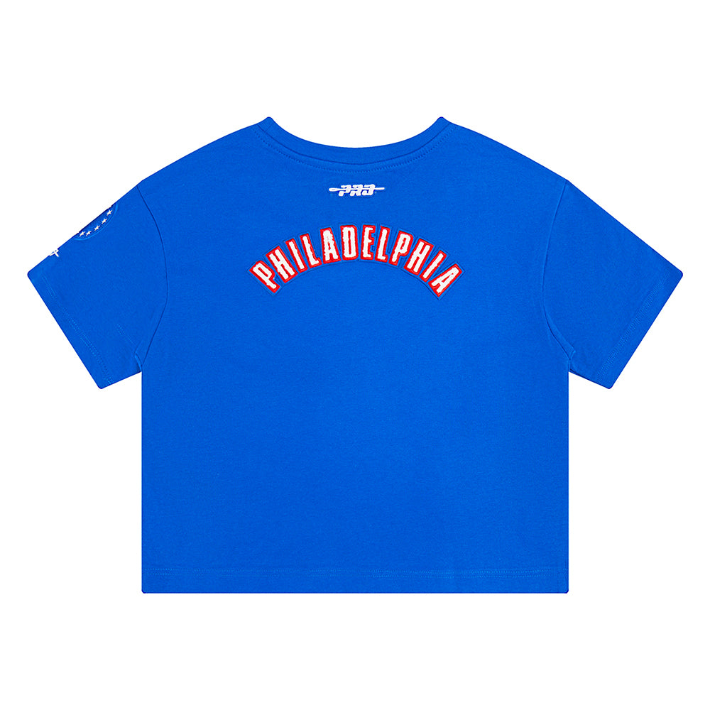 NBA PHILADELPHIA 76ERS CLASSIC LITTLE GIRLS SHORT SLEEVE BOXY TEE (ROYAL BLUE)
