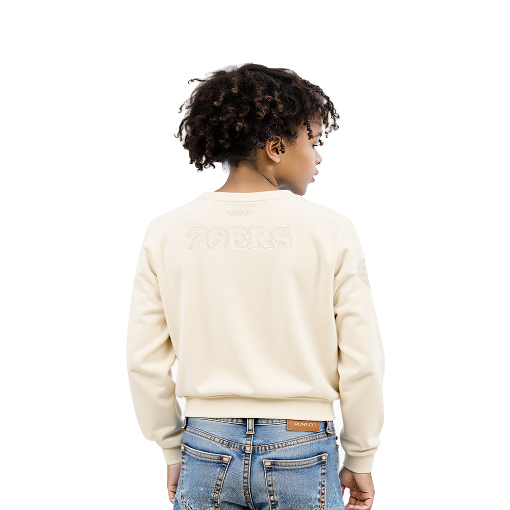 NBA PHILADELPHIA 76ERS NEUTRAL LITTLE GIRLS  FLEECE CREWNECK (EGGSHELL)