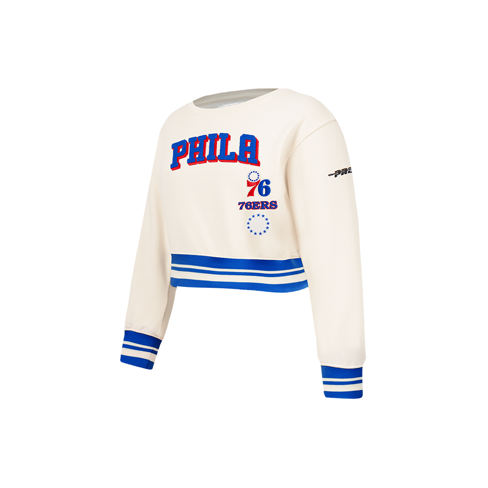 NBA PHILADELPHIA 76ERS RETRO CLASSIC LITTLE GIRLS  RIB FLEECE CREWNECK (EGGSHELL/ROYAL BLUE)
