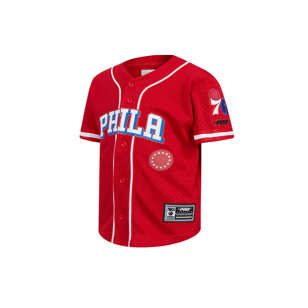 NBA PHILADELPHIA 76ERS CLASSIC TODDLER BOYS MESH BUTTON DOWN SHIRT (RED)