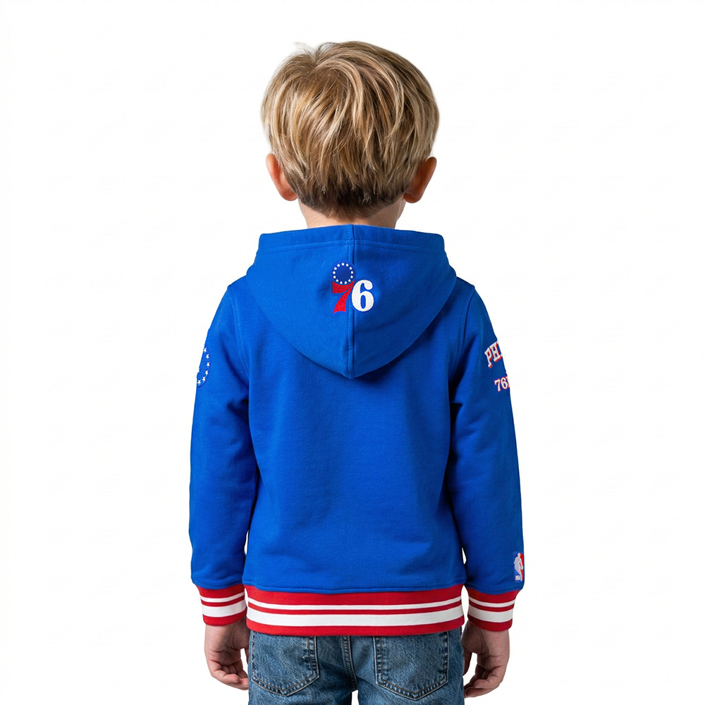 NBA PHILADELPHIA 76ERS RETRO CLASSIC TODDLER BOYS RIB FLEECE PULLOVER HOODIE (ROYAL BLUE/RED)