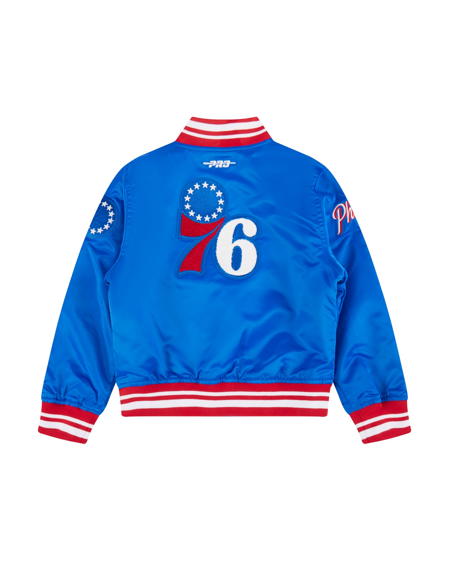 NBA PHILADELPHIA 76ERS RETRO CLASSIC TODDLER BOYS RIB SATIN JACKET (ROYAL BLUE/RED)