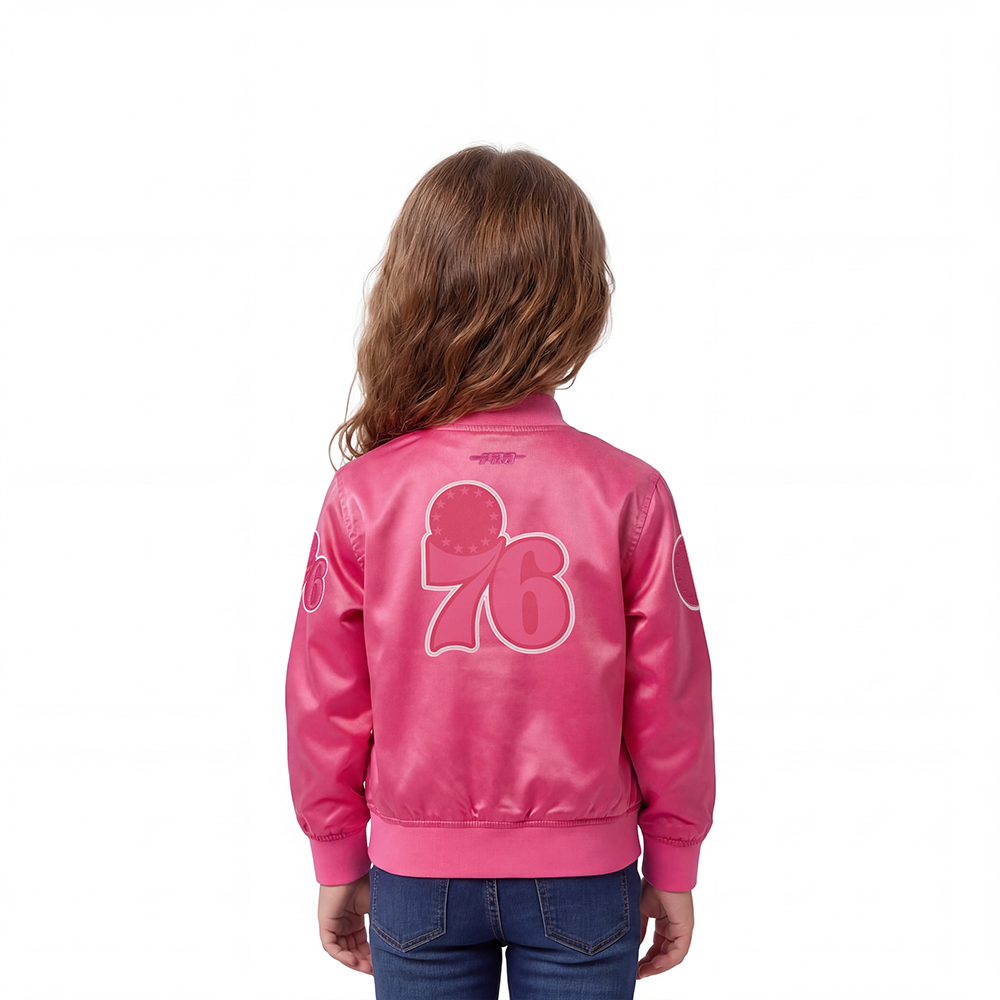 NBA PHILADELPHIA 76ERS TRIPLE PINK TODDLER GIRLS  SATIN JACKET (BEETROOT PURPLE)