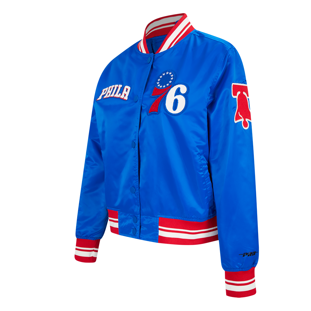 NBA PHILADELPHIA 76ERS RETRO CLASSIC WOMEN'S RIB SATIN JACKET (ROYAL BLUE/RED)