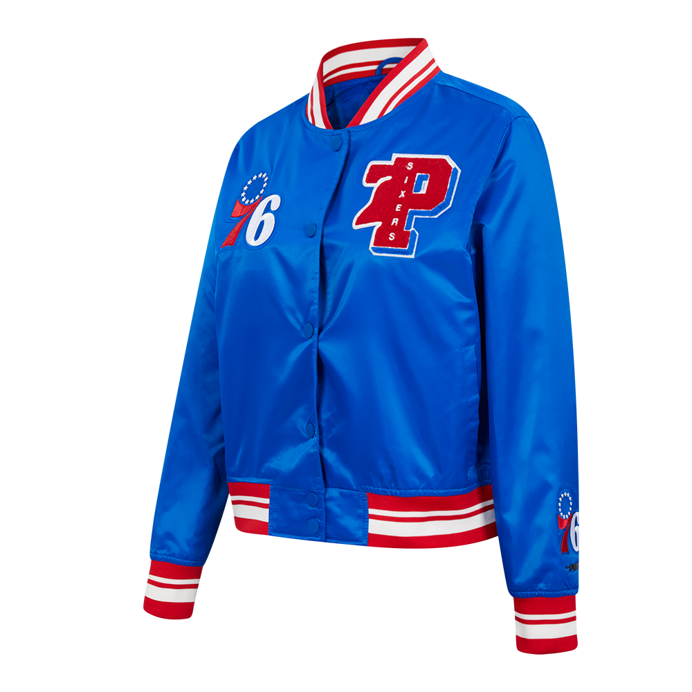 NBA PHILADELPHIA 76ERS MASHUP WOMEN'S RIB SATIN JACKET (ROYAL BLUE/RED)