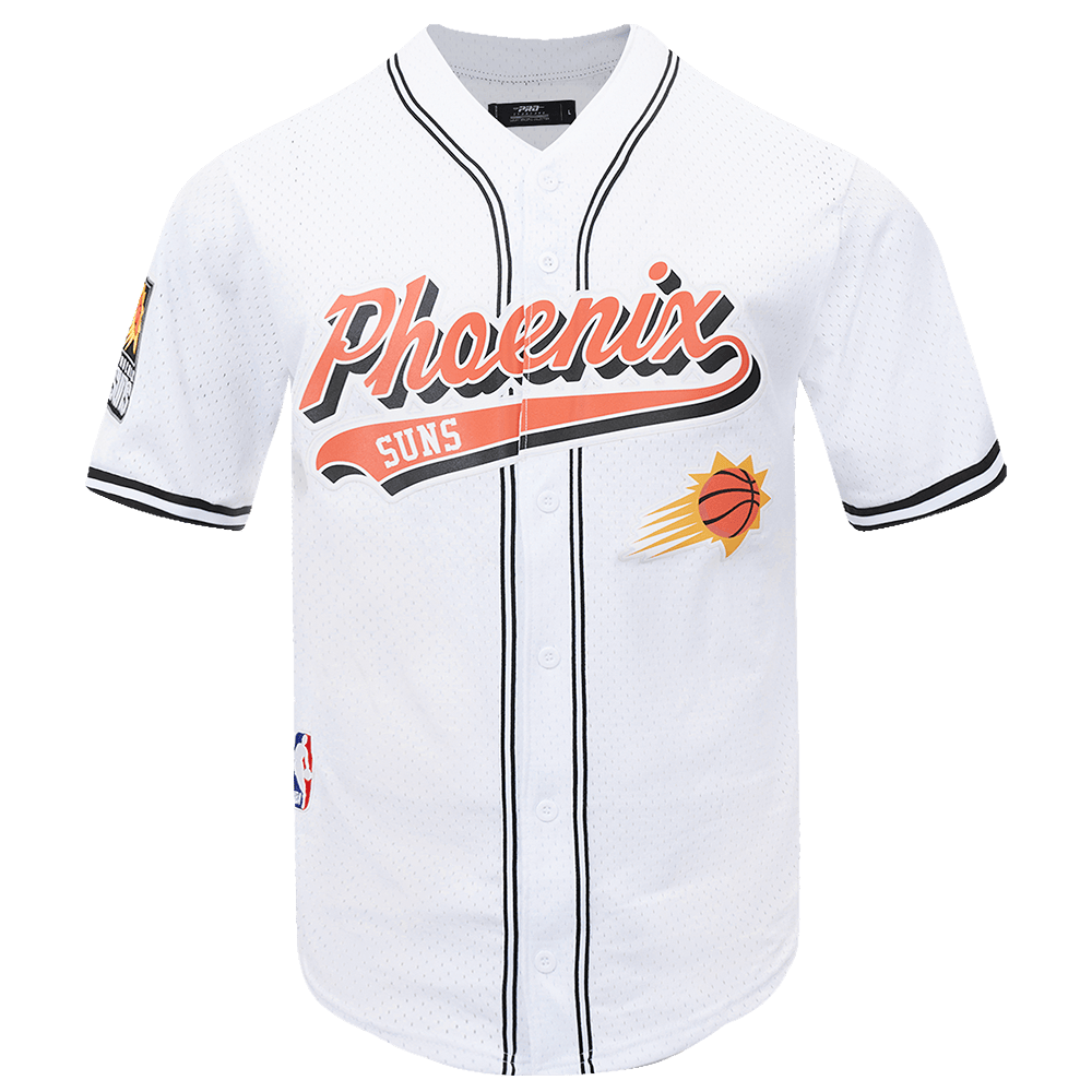 Pro Script Phoenix NBA PHOENIX SUNS SCRIPT TAIL MEN'S MESH BUTTON DOWN SHIRT (WHITE/BLACK ...