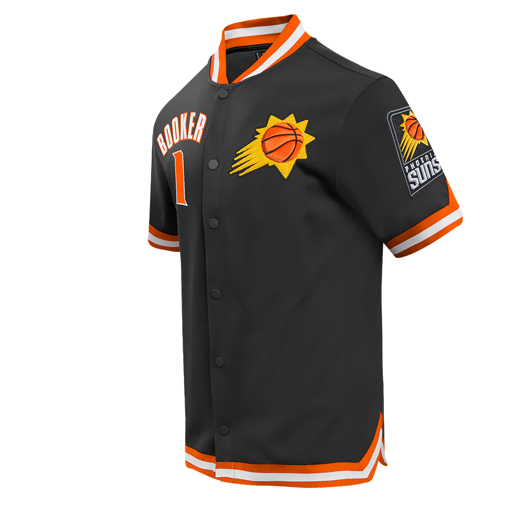 NBA PHOENIX SUNS DEVIN BOOKER #1 CLASSIC MEN'S PRO SS DOUBLE KNIT JACKET \ (BLACK/ORANGE)