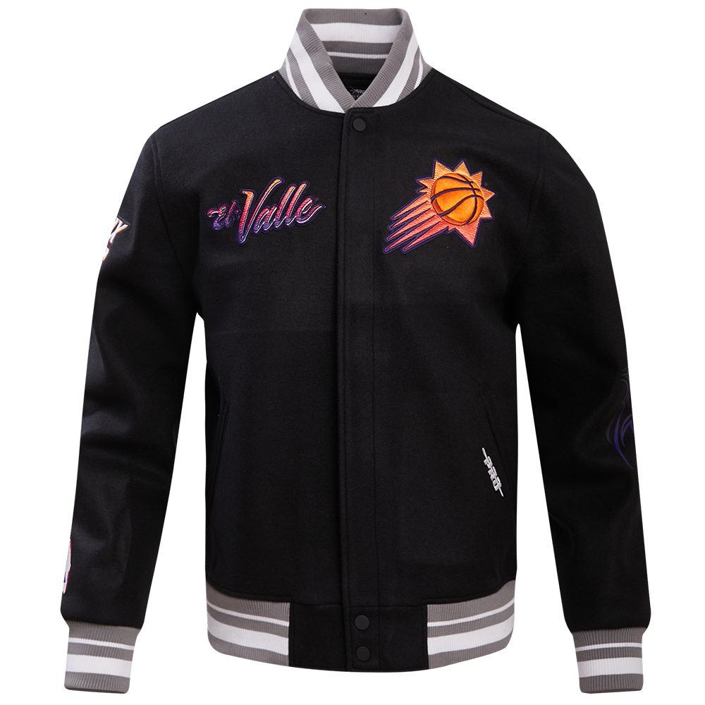 NBA PHOENIX SUNS CHEST EL. VALLE MEN S RIB WOOL VARSITY JACKET BLACK Pro Standard