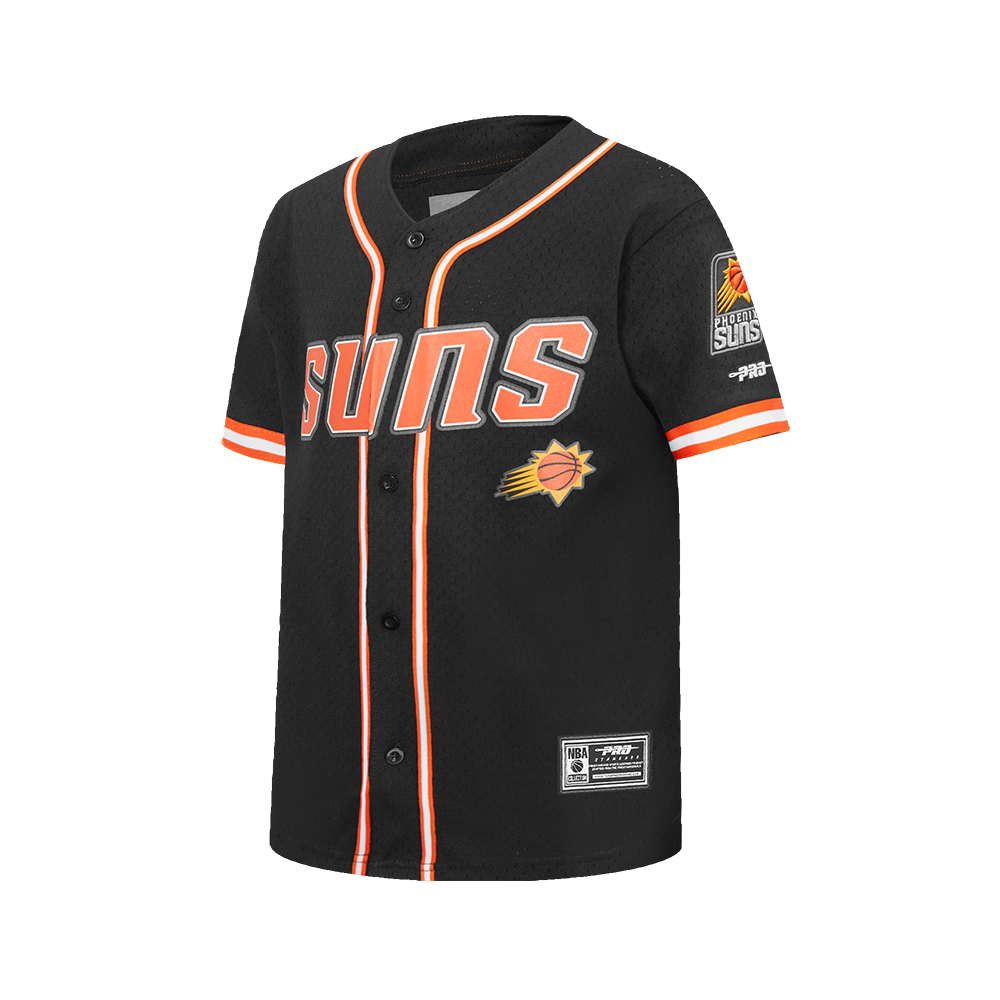 PHOENIX SUNS CLASSIC BIG BOY'S MESH BUTTON DOWN SHIRT (BLACK/ORANGE)