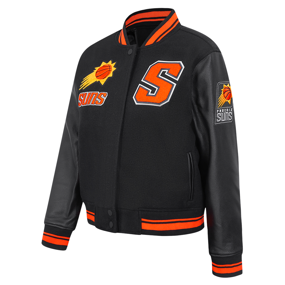 NBA PHOENIX SUNS RETRO CLASSIC WOMEN'S RIB WOOL VARSITY JACKET (BLACK/ORANGE)