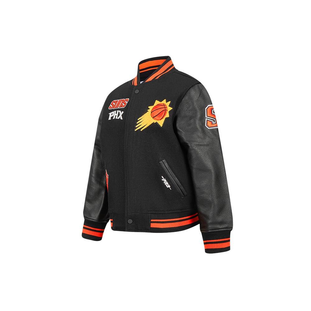 NBA PHOENIX SUNS RETRO CLASSIC LITTLE BOYS RIB WOOL VARSITY JACKET (BLACK/ORANGE)