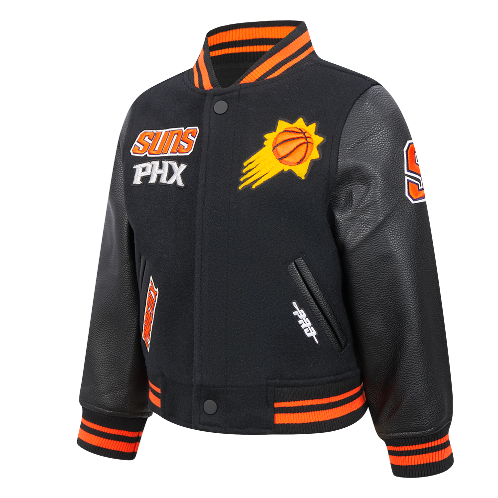 NBA PHOENIX SUNS RETRO CLASSIC TODDLER BOYS RIB WOOL VARSITY JACKET (BLACK/ORANGE)
