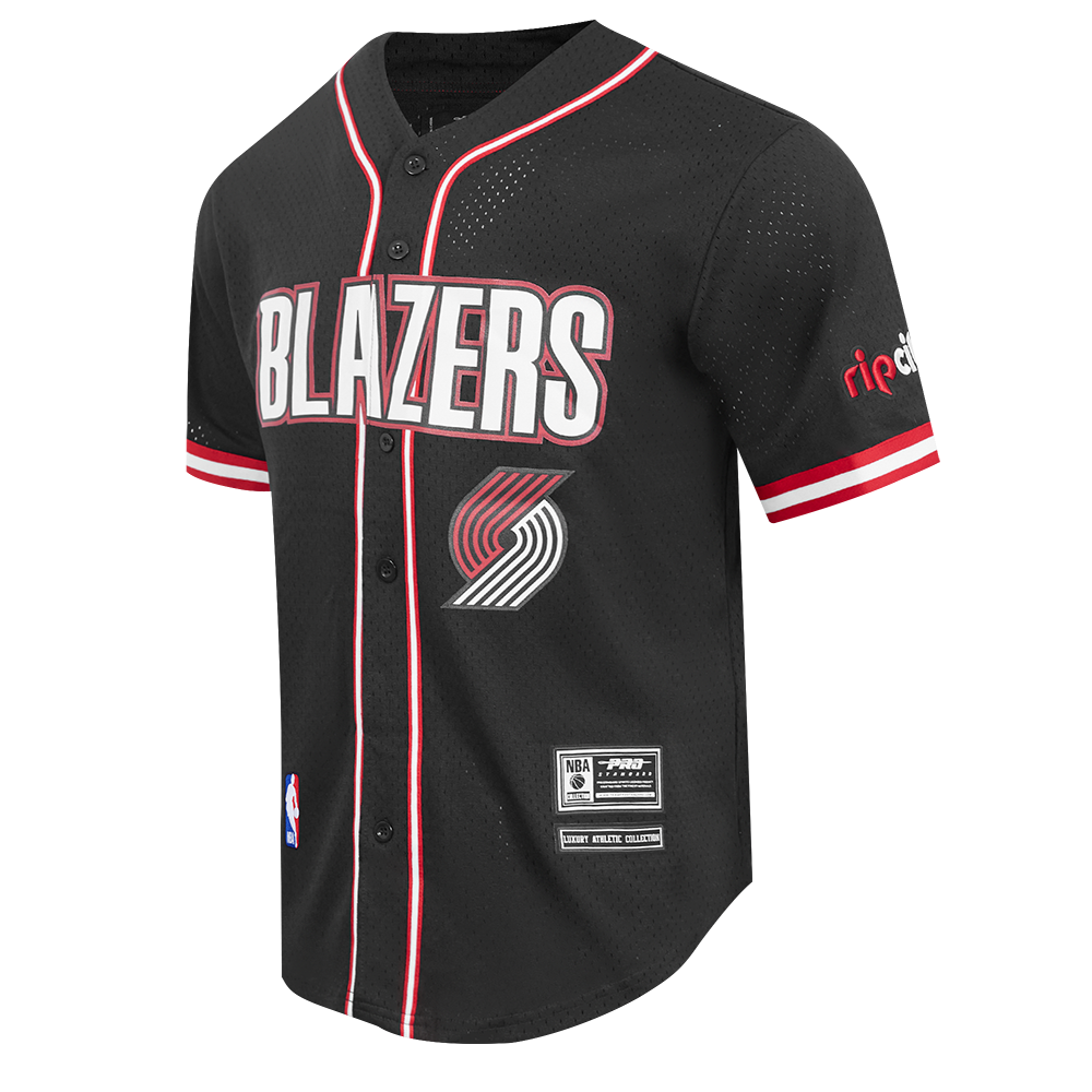 NBA PORTLAND TRAIL BLAZERS CLASSIC MESH MEN'S BUTTON DOWN SHIRT (BLACK/RED)
