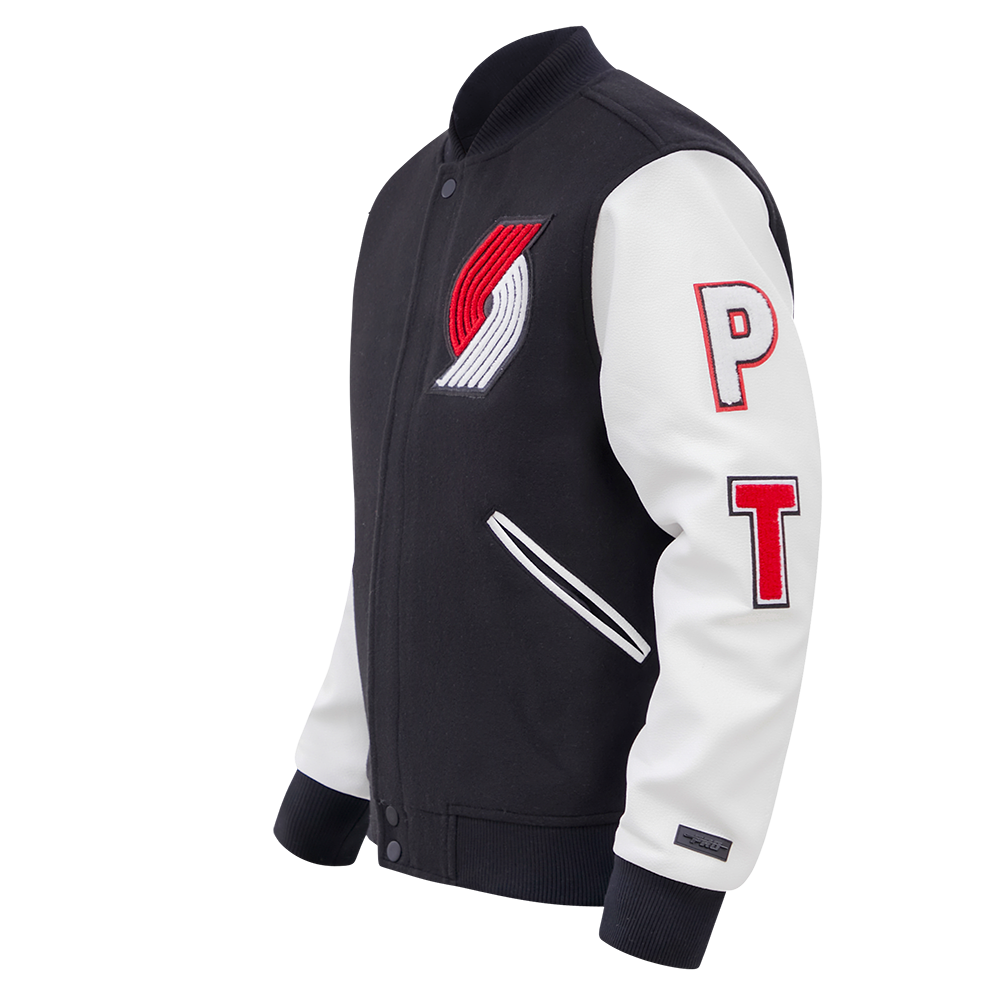 NBA PORTLAND TRAIL BLAZERS CLASSIC WOOL MEN'S VARSITY JACKET (BLACK/WHITE)