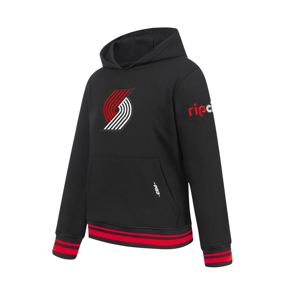 NBA PORTLAND TRAIL BLAZERS RETRO CLASSIC BIG BOY'S RIB FLC PO HOODIE (BLACK/RED/BLACK)