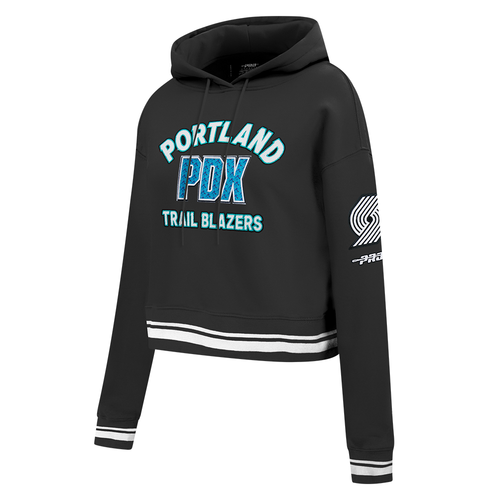 NBA PORTLAND TRAIL BLAZERS CITY EDITION 25-26 WOMEN'S RIB FLC CROPPED PO HOODIE (BLACK)