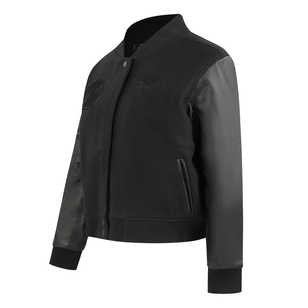 NBA PORTLAND TRAIL BLAZERS TRIPLE BLACK WOMEN'S WOOL VARSITY JACKET (TRIPLE BLACK)