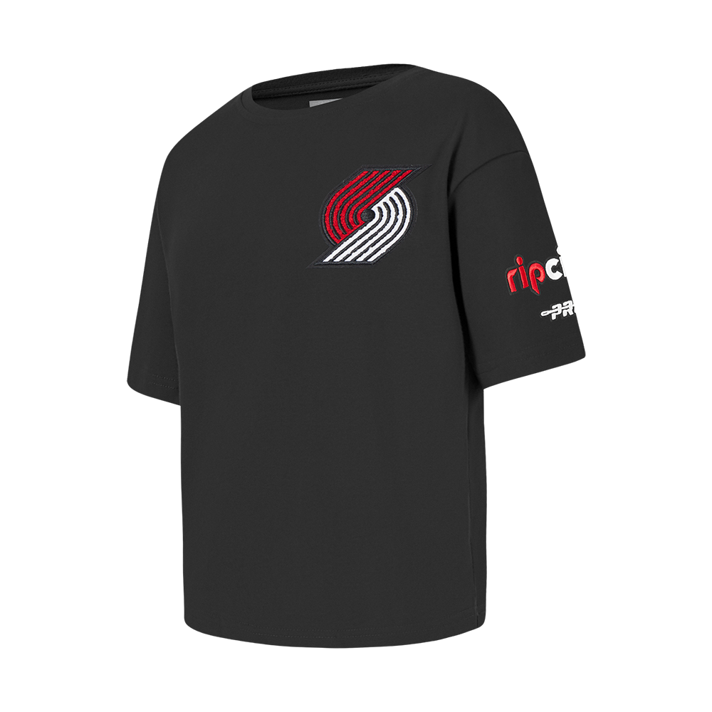 NBA PORTLAND TRAIL BLAZERS CLASSIC LITTLE GIRLS SHORT SLEEVE BOXY TEE (BLACK)