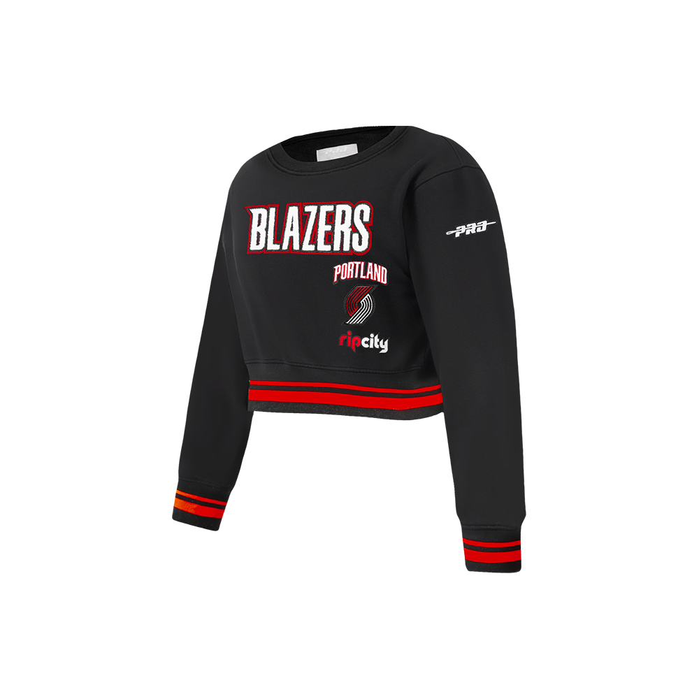 NBA PULLOVERRTLAND TRAIL BLAZERS RETRO CLASSIC LITTLE GIRLS  RIB FLEECE CREWNECK (BLACK/RED/BLACK)