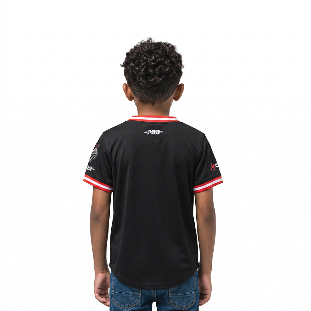 NBA PORTLAND TRAIL BLAZERS CLASSIC TODDLER BOYS SHORT SLEEVE STRIPED RIB TEE (BLACK/RED)