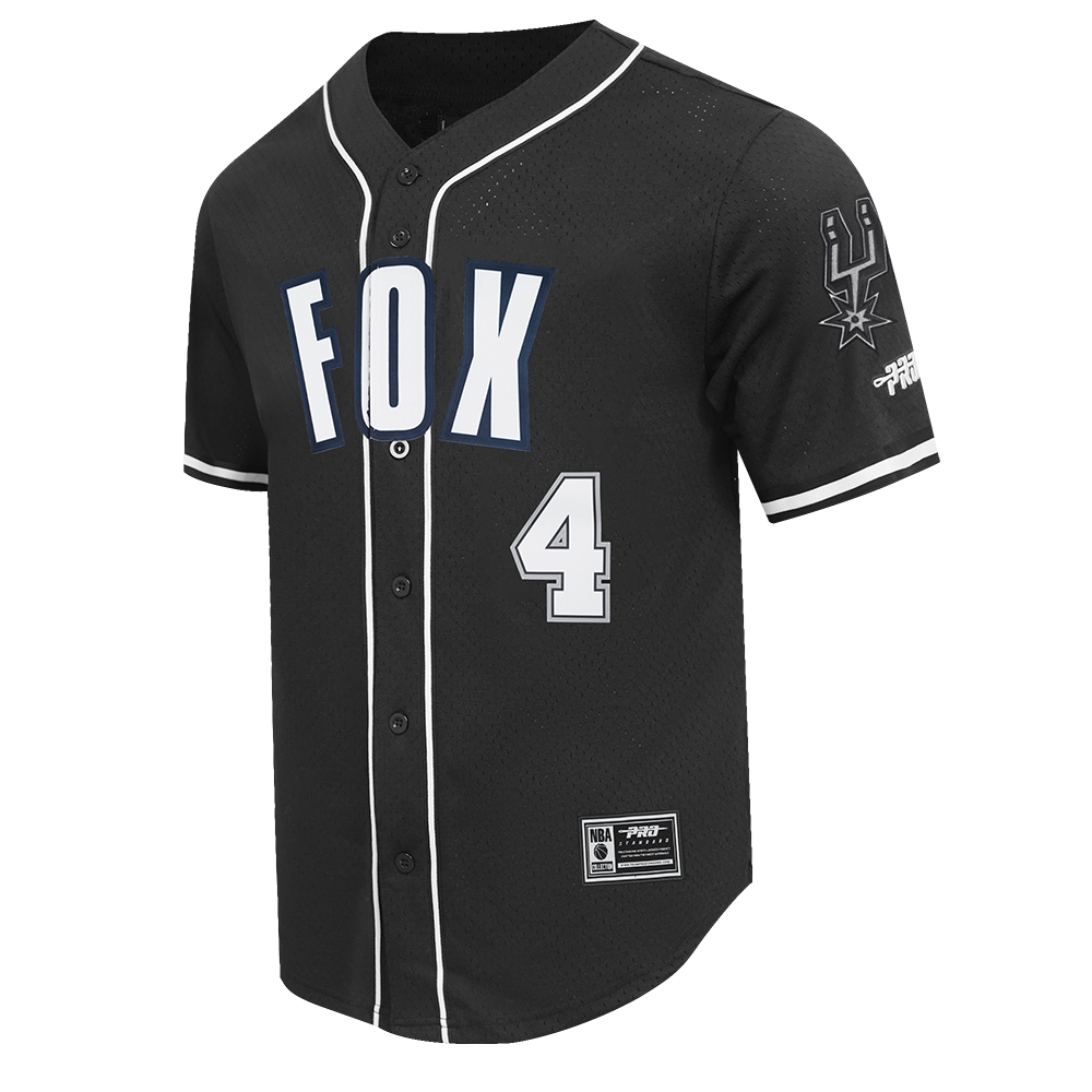 NBA SAN ANTONIO SPURS DE'AARON FOX #4 CLASSIC MESH PNN MEN'S MESH BUTTON DOWN SHIRT (BLACK)