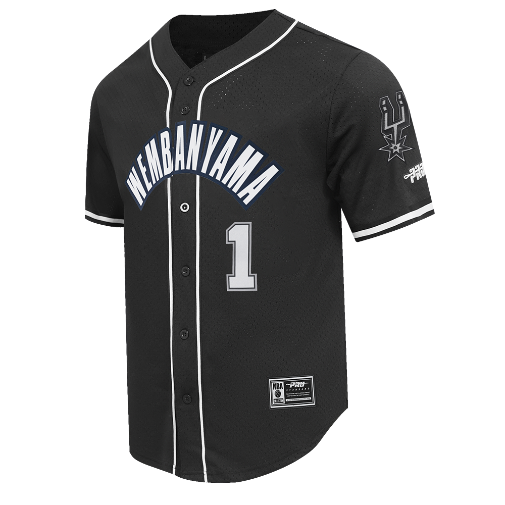 NBA SAN ANTONIO SPURS VICTOR WEMBANYAMA #1 CLASSIC MESH PNN MEN'S MESH BUTTON DOWN SHIRT (BLACK)