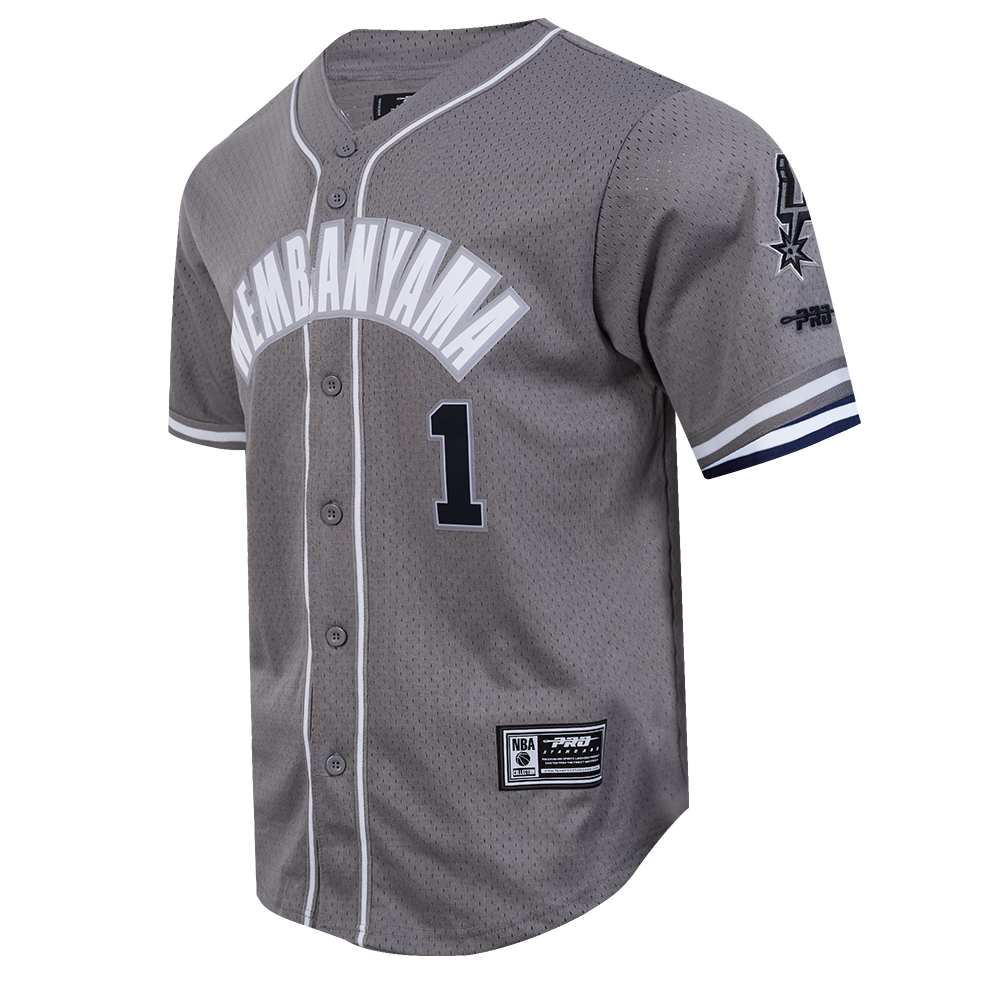 NBA SAN ANTONIO SPURS VICTOR WEMBANYAMA #1 CLASSIC MESH PNN MEN'S MESH BUTTON DOWN SHIRT (GRAY)