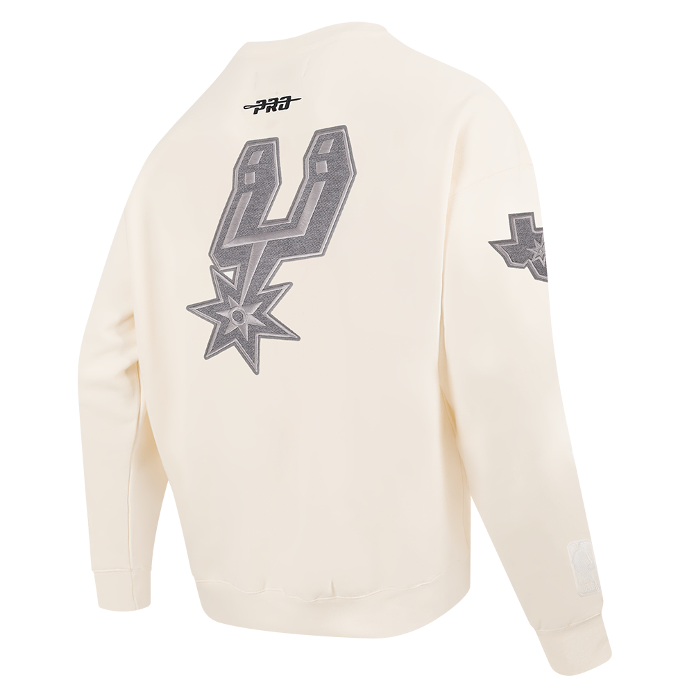 NBA SAN ANTONIO SPURS REVERSE FRENCH TERRY MEN'S DROP SHOULDER FLC CREWNECK (EGGSHELL)