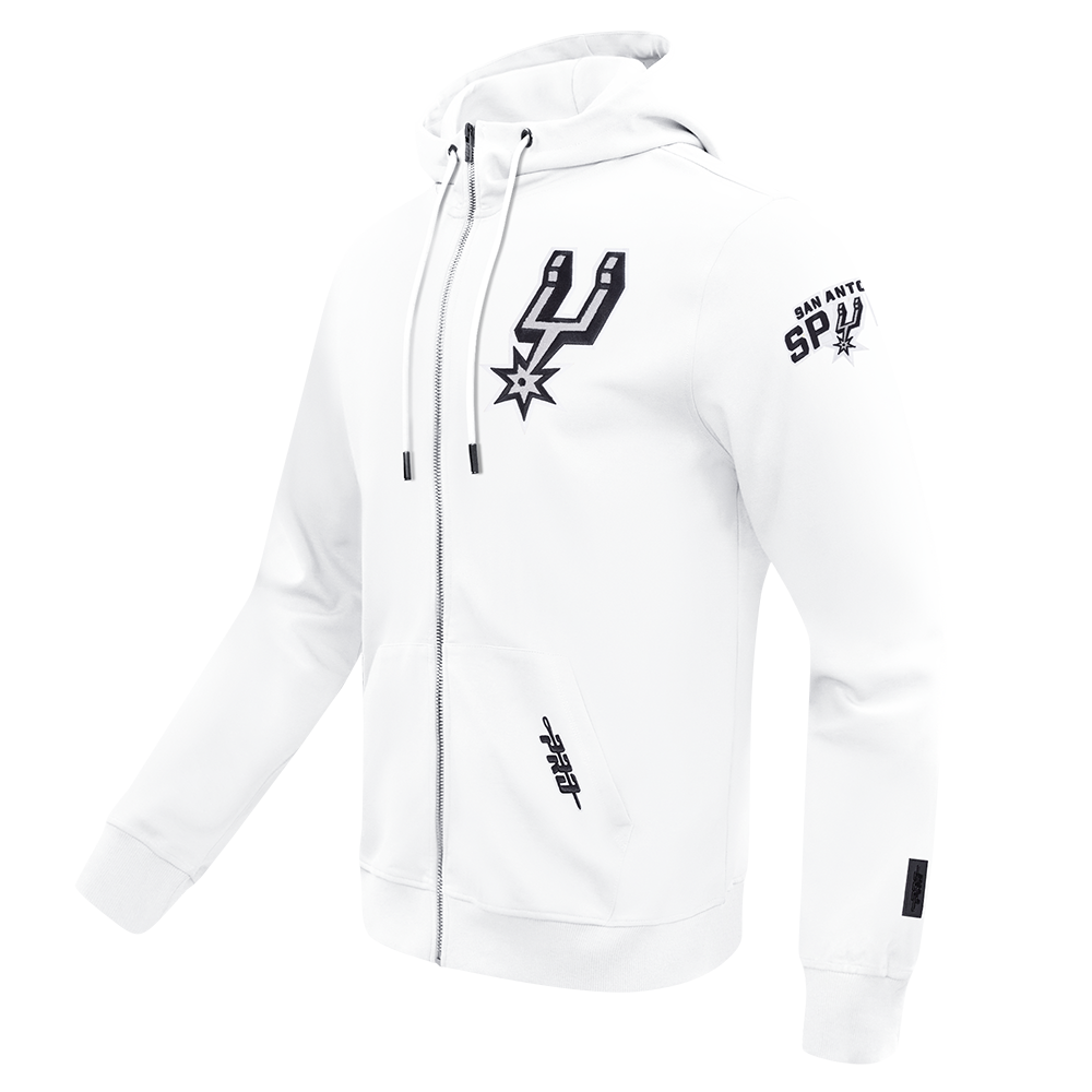 NBA SAN ANTONIO SPURS CLASSIC CHENILLE DOUBLE KNIT FULL ZIP PULLOVER HOODIE (WHITE)