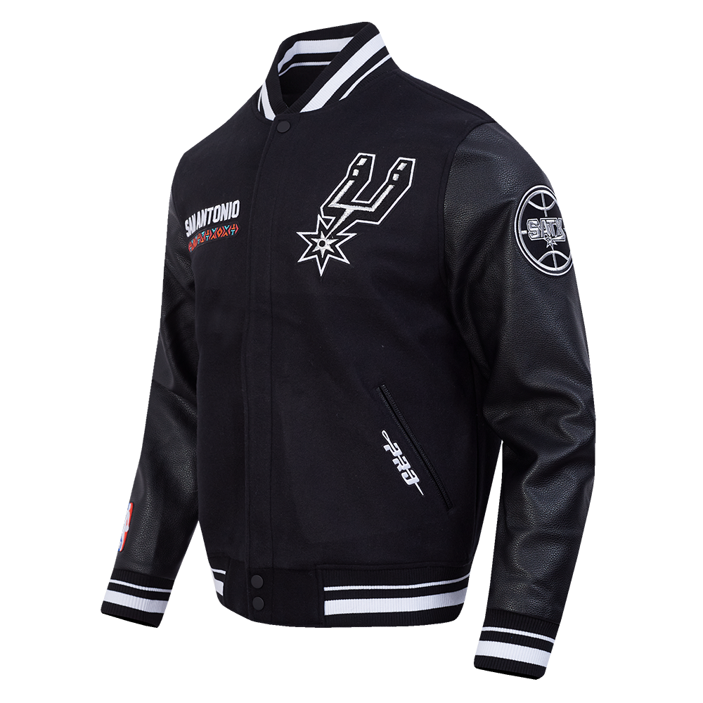 NBA SAN ANTONIO SPURS CITY EDITION 25-26 MEN'S RIB WOOL VARSITY JACKET (BLACK)