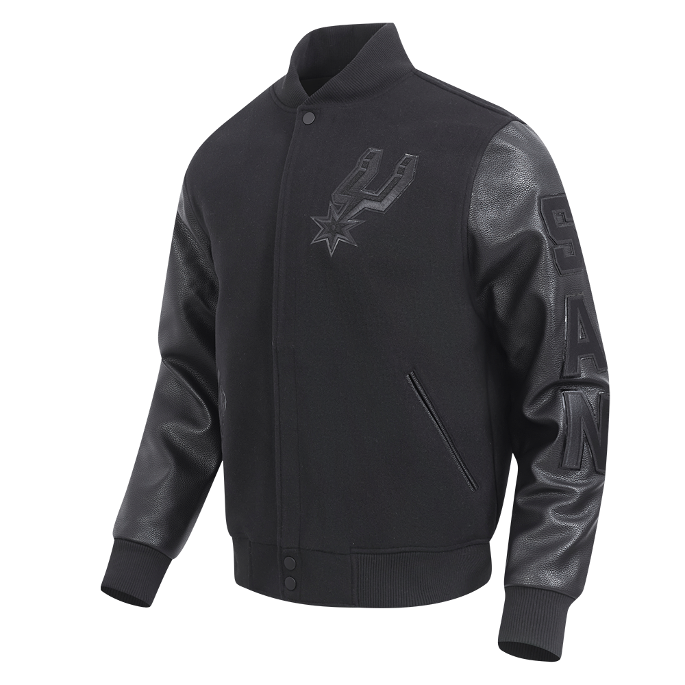 NBA SAN ANTONIO SPURS TRIPLE BLACK MEN'S WOOL VARSITY JACKET (TRIPLE BLACK MEN'S)