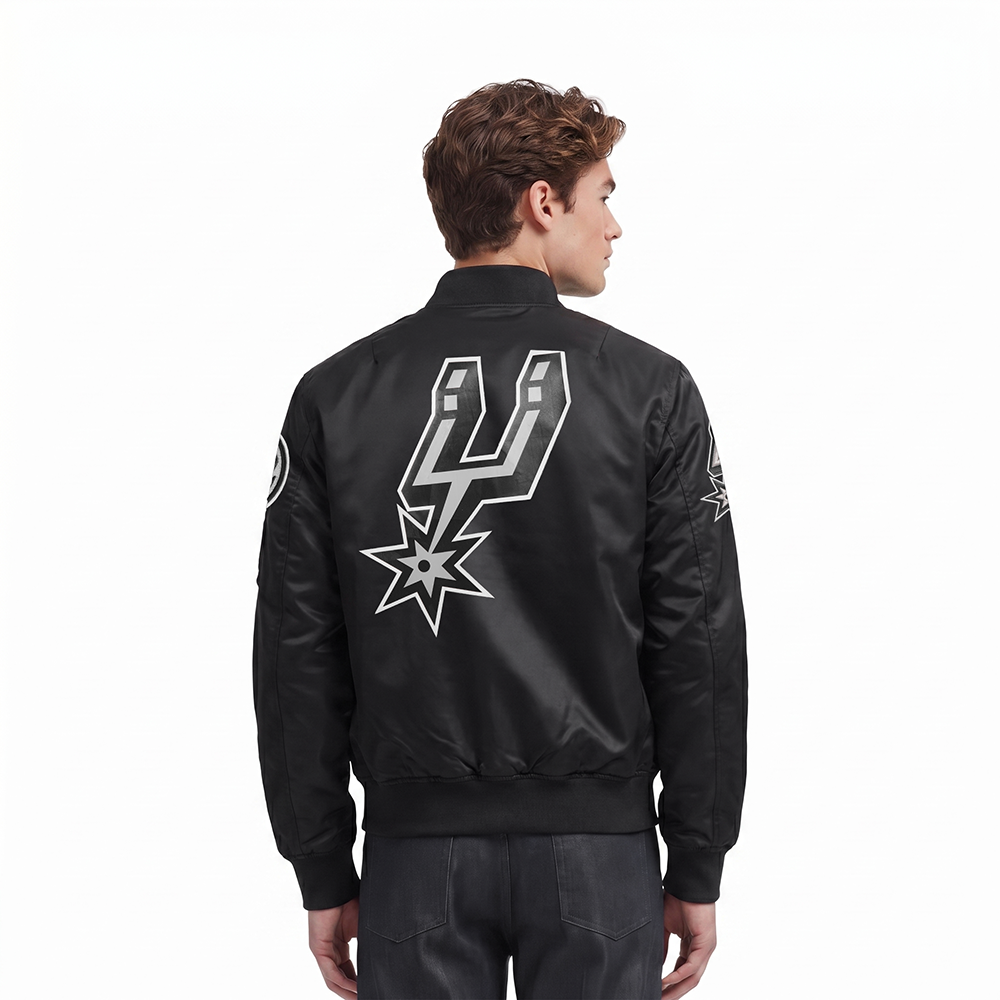NBA SAN ANTONIO SPURS BIG LOGO MEN'S SATIN JACKET (BLACK)