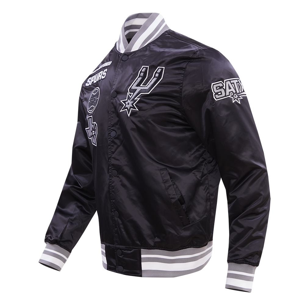 NBA SAN ANTONIO SPURS RETRO CLASSIC MEN S RIB SATIN JACKET BLACK GRAY Pro Standard