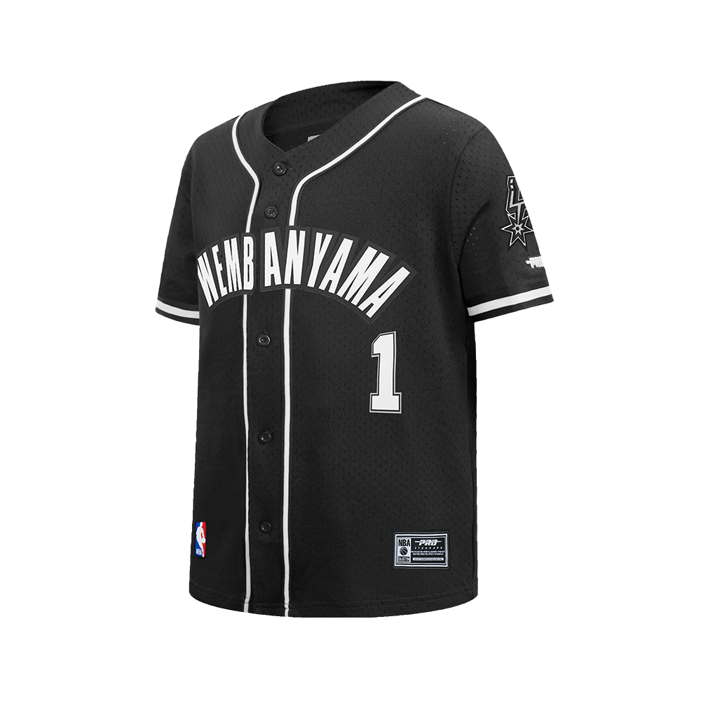 NBA SAN ANTONIO SPURS VICTOR WEMBANYAMA #1 CLASSIC PNN BIG BOY'S MESH BUTTON DOWN SHIRT (BLACK)