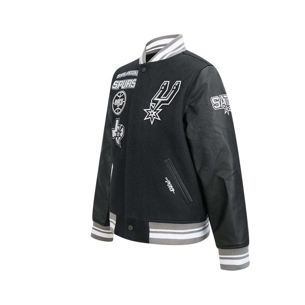NBA SAN ANTONIO SPURS RETRO CLASSIC BIG BOYS RIB WOOL VARSITY JACKET (BLACK/GRAY)