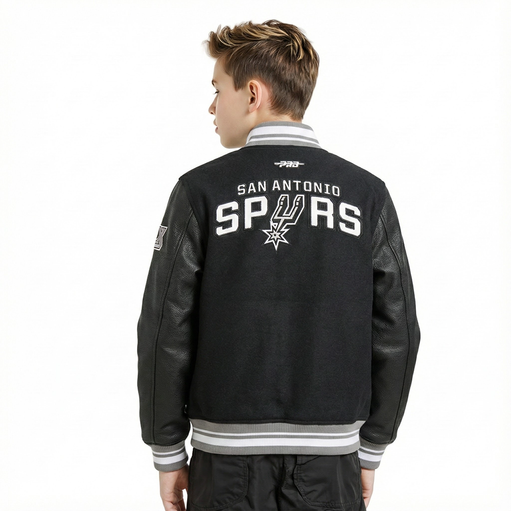 NBA SAN ANTONIO SPURS RETRO CLASSIC BIG BOYS RIB WOOL VARSITY JACKET (BLACK/GRAY)