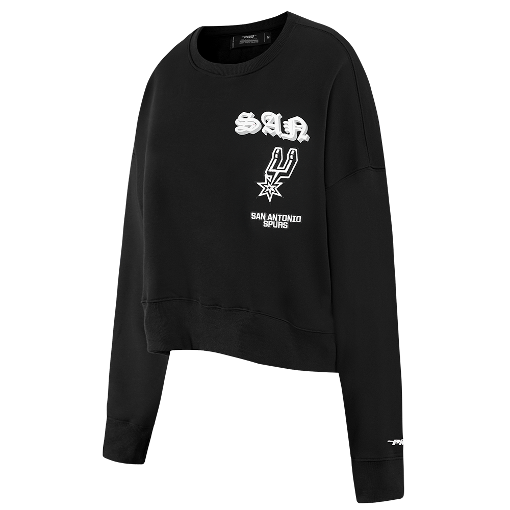 NBA SAN ANTONIO SPURS OLD ENGLISH WOMEN'S FLC CREWNECK (BLACK)