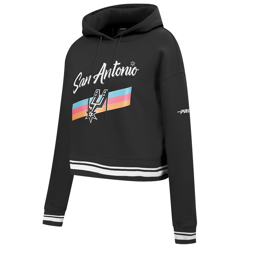 NBA SAN ANTONIO SPURS CITY EDITION 25-26 WOMEN'S RIB FLC CROPPED PO HOODIE (BLACK)