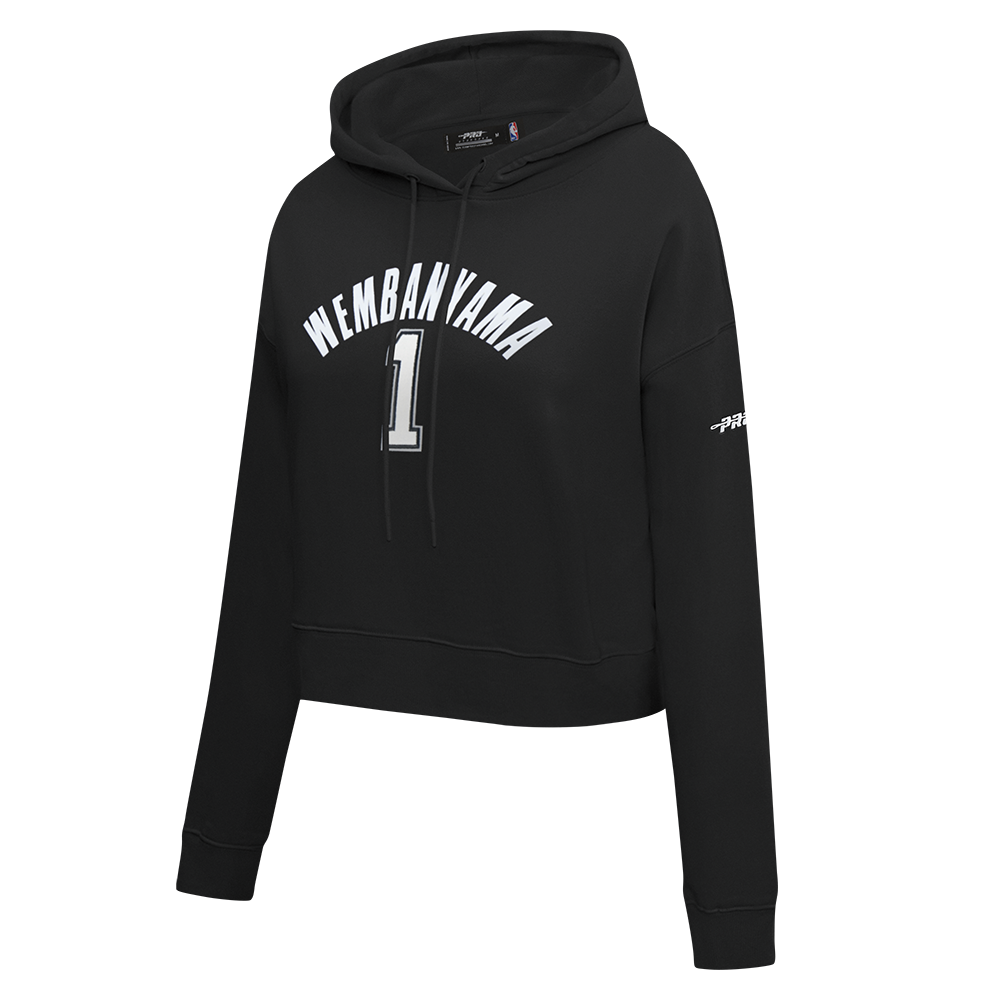 NBA SAN ANTONIO SPURS VICTOR WEMBANYAMA #1 CLASSIC PLAYER NAME AND NUMBER WOMEN'S FLC CROPPED PO HOODIE